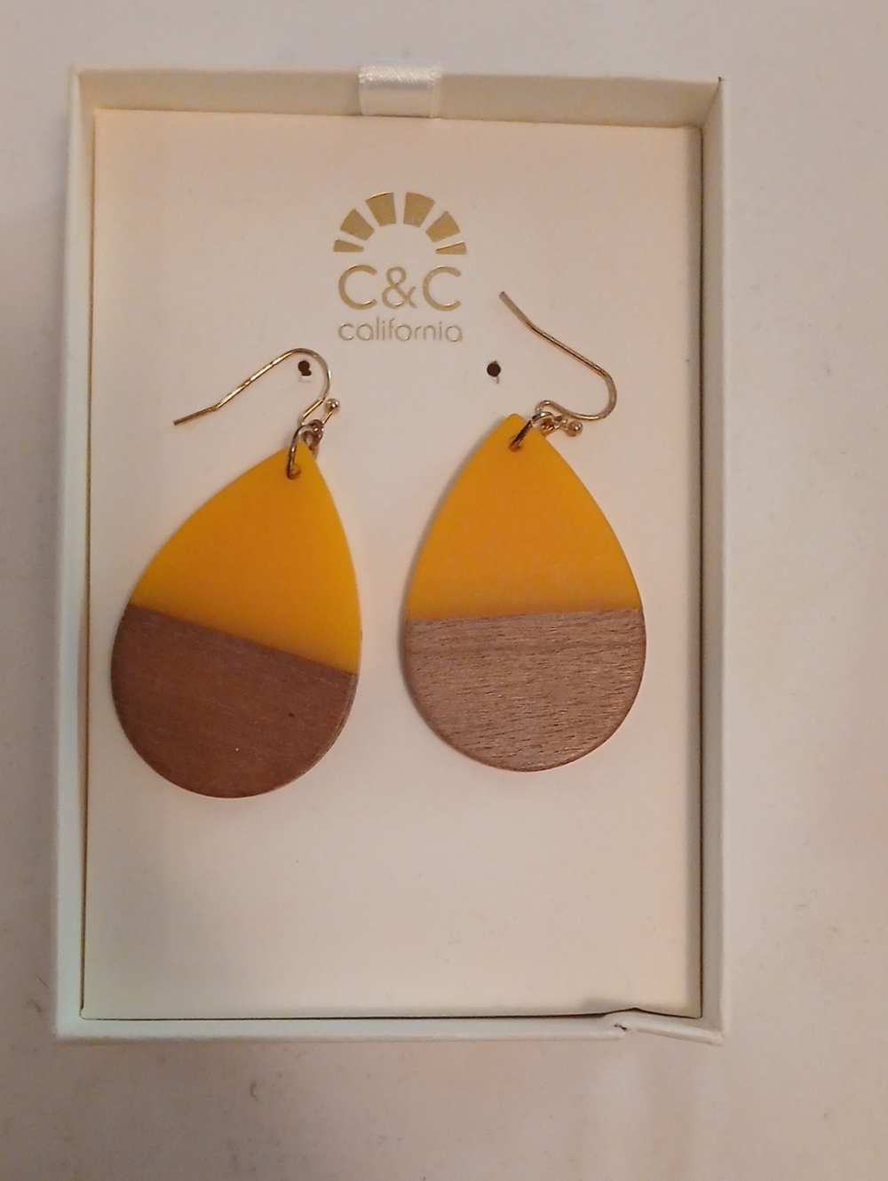 C&C California Yellow and Wood Drop Earrings